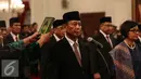 Wiranto saat mengikuti pelantikan menteri di Istana Negara, Jakarta, Rabu (27/7). Jokowi mengangkat Wiranto sebagai Menteri Koordinator Bidang Politik, Hukum, dan Keamanan. (Liputan6.com/Faizal Fanani)