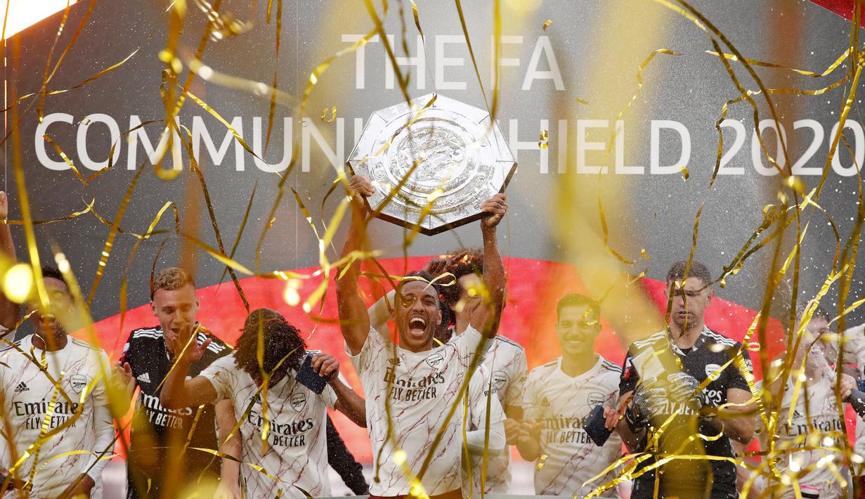 Arsenal menempati peringkat kedua dalam daftar klub peraih trofi terbanyak Community Shield. Tim Meriam London mengumpulkan 16 trofi. (Andrew Couldridge/Pool/AFP)