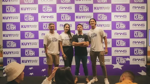 Raffi Ahmad, Sean Gelael, dan Gading Marten saat menghadiri konferensi pers Media Clash di Jakarta, 10 Oktober 2022. (Foto: Dok. Instagram @gadiiing)