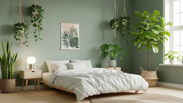 Tropis Segar dengan Tanaman dan Sage Green