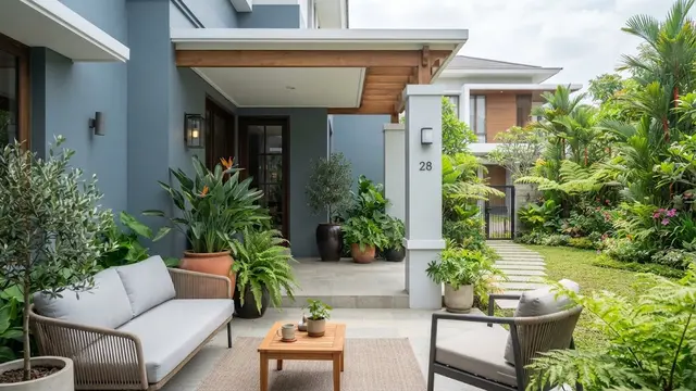 Warna Cat Teras Rumah yang Cocok dengan Tanaman Hijau di Depan Rumah
