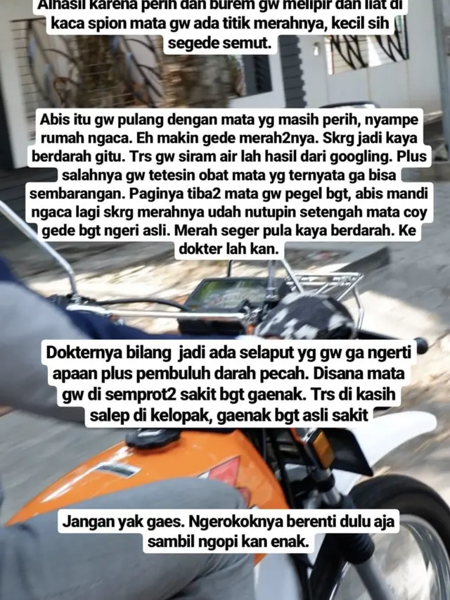 mata terkena abu rokok pengendara