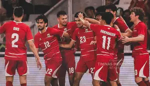 Timnas Indonesia rayakan gol Justin Hubner ke gawang Oman. (X Timnas Indonesia)