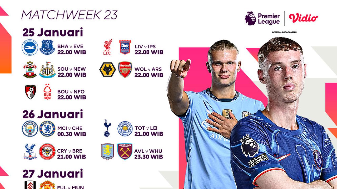 Jadwal Liga Inggris 2024/25 Matchweek ke 23 di Vidio
