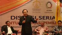 Mantan Menko Kemaritiman Rizal Ramli saat diskusi serial untuk edukasi pemilih dengan tema "Debat-Tak Debat: Utang Besar Buat Siapa? di Jakarta Convention Center, Senayan, Jakarta, Selasa (3/7). (Liputan6.com/Angga Yuniar)
