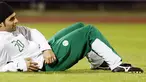 Saudia Arabia's Yasser al-Qahtani lies on the field during a training session in the Omani capital Muscat on January 16, 2009. Saudi Arabia faces Oman tomorrow in the 19th Gulf Cup final. AFP PHOTO/KARIM JAAFAR 