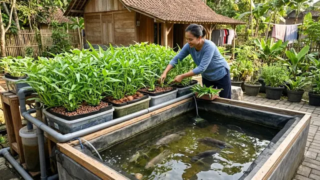 Cara Membuat Kolam Gurame Sekaligus Menanam Kangkung/AI Generated