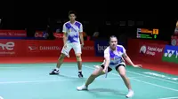 Pasangan Indonesia Praveen Jordan/Melati Daeva Oktavianti kalah dari Dhruv Kapila/Reddy N. Sikki asal India pada babak 32 besar Indonesia Masters 2021 di Bali International Convention Centre & Westin Resort, Nusa Dua, Rabu, 17 November. (foto: Humas PBSI)