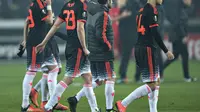 Manchester players leave after the UEFA Europa League Round of 32 football match between Manchester United and FC Midtjylland in Hernin on February 18, 2016. Henning Bagger / Scanpix Denmark / AFP
