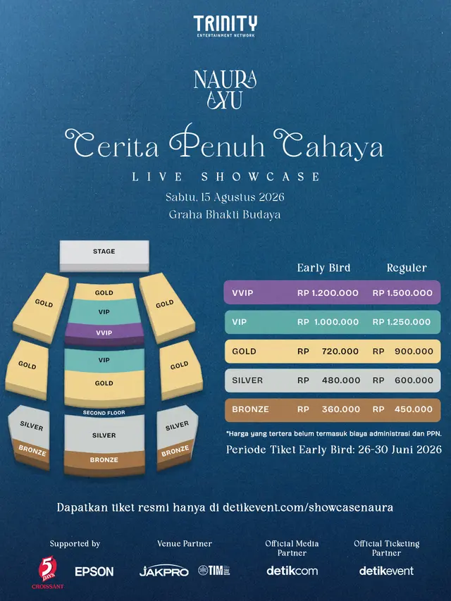 Seat plan dan harga tiket Naura Ayu “Cerita Penuh Cahaya” Live Showcase. (dok Trinity Optima Production)