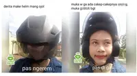 Momen Apes saat Pakai Helm Ojek Online (Sumber: Twitter/@lambeonlen)