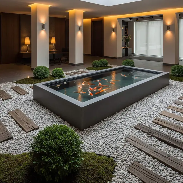 Inspirasi Kolam Ikan dalam Rumah dengan Konsep Taman Kering untuk Hunian Anda