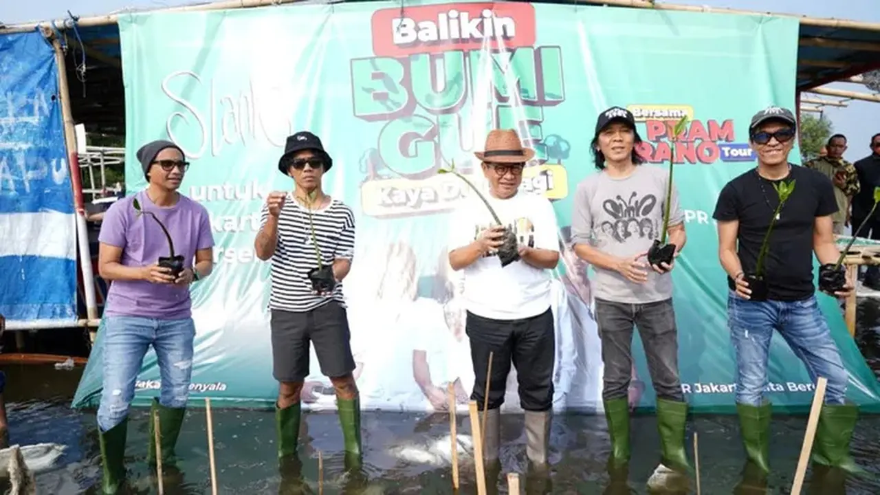 Cagub Pramono Anung dan Slank Kompak Tanam Mangrove di Marunda