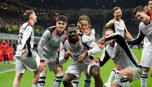 Selebrasi Youssouf Fofana dalam laga AC Milan vs Torino di Liga Italia 2025/2026, Minggu (22/3/2026). (AP Photo/Luca Bruno)