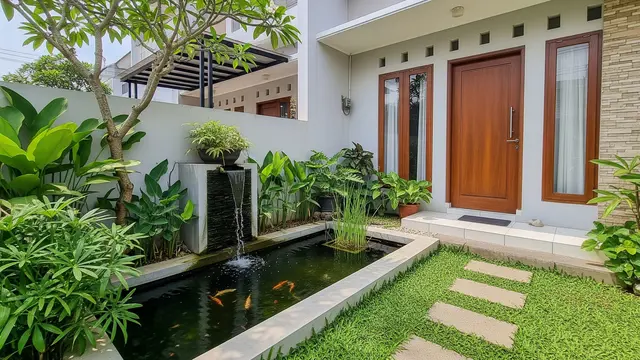 Cara Membuat Kolam Ikan dan Taman Depan Rumah Tanpa Bikin Halaman Terasa Sempit/Gemini AI