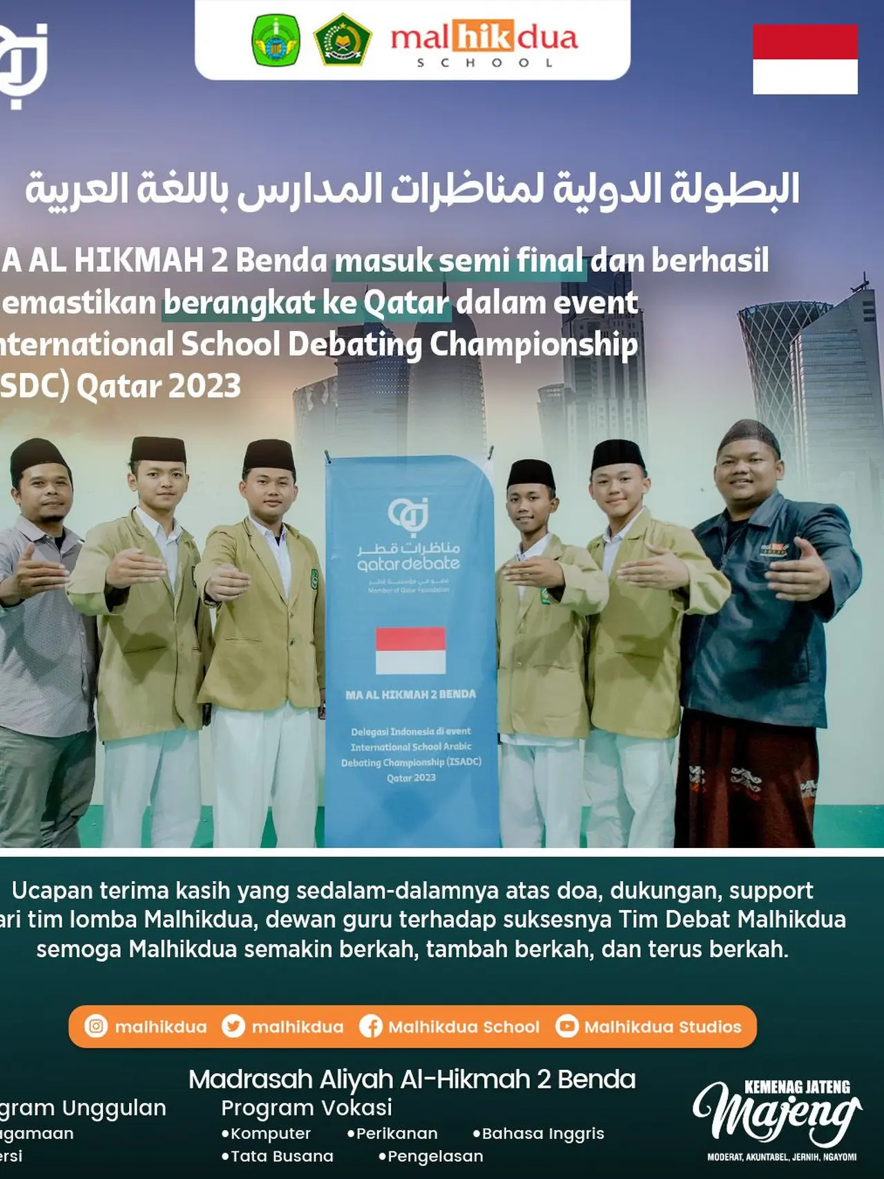 3 Siswa MA Al Hikmah 2 Benda Sirampog Wakili Indonesia dalam Debat ...