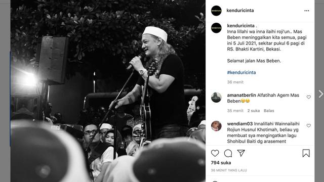 Kabar Beben Jazz meninggal dunia. (Foto: Instagram @kenduricinta)