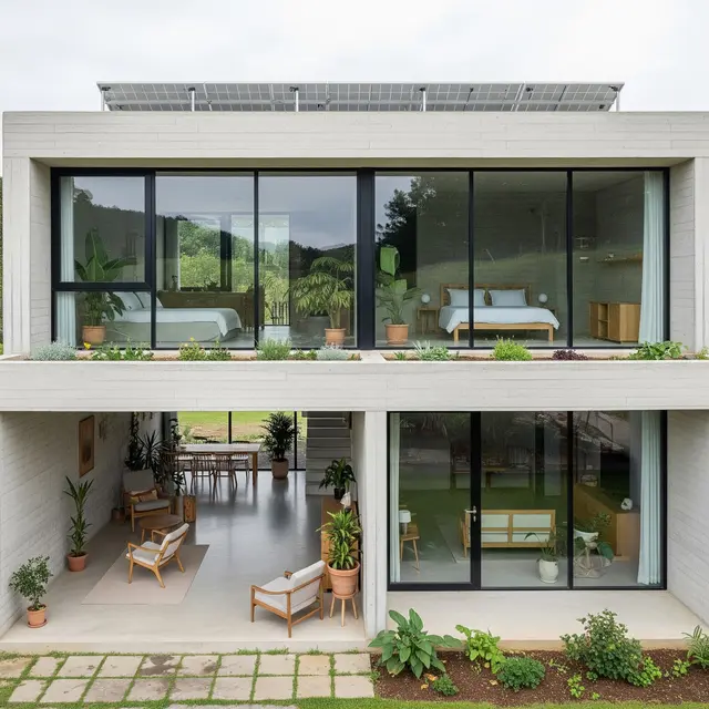 Desain Rumah Beton Minimalis di Desa (AI)
