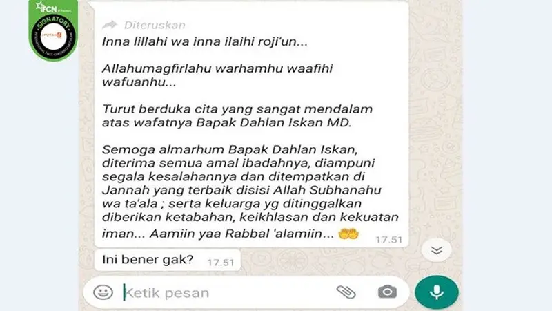 Gambar Tangkapan Layar Pesan Berantai di Aplikasi WhatsApp