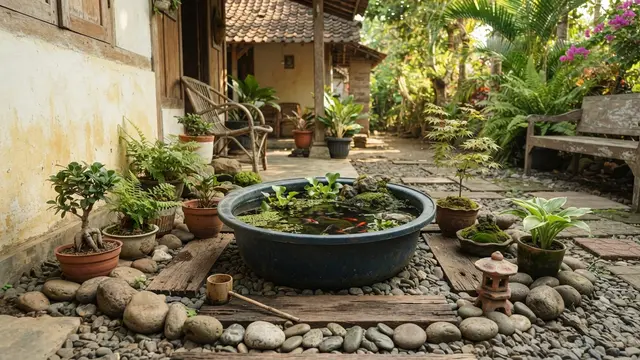 Cara Membuat Kolam Ikan Mini dari Ember Bekas Bergaya Zen Ala Jepang dengan Menata Area Kolam Agar Menghadirkan Nuansa Zen