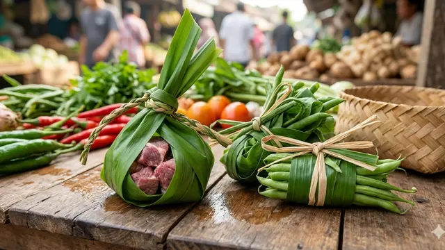 Ide Kemasan Daun untuk Jual Daging dan Sayur (Foto: Gemini AI)