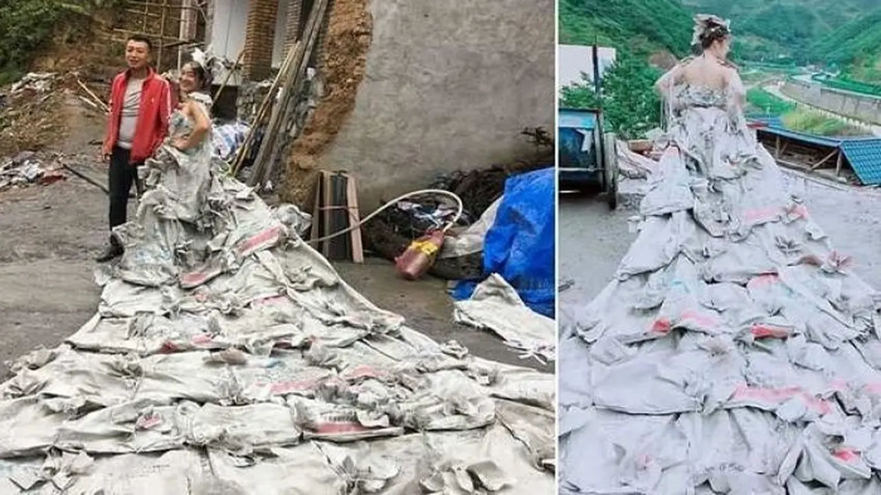 Keren, Petani Tiongkok Ubah Bungkus Semen Jadi Gaun Pengantin