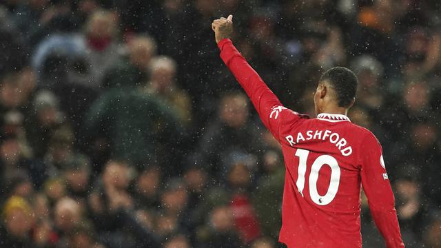 Selebrasi Marcus Rashford saat MU menang atas Manchester City di Liga Inggris