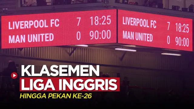 MOTION GRAFIS: Klasemen Liga Inggris Hingga Pekan 26, Peringkat Liverpool Naik setelah Bantai MU