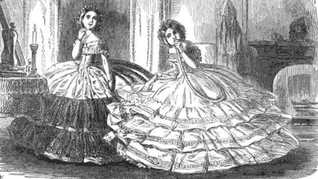 Ilustrasi gaun jenis crinoline. (Sumber Wikimedia/Charles Keene untuk ranah publik)