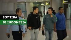 Egy Maulana Vikri tiba di Bandara Juanda, Sidoarjo pada Selasa malam (10/7/2018).