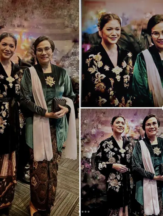 Keduanya juga menyempurnakan tampilannya dengan sematan aksesori pemanis untuk kebayanya. [Foto: Instagram/ Sri Mulyani]