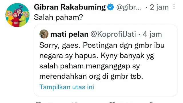 Cuitan Gibran Rakabuming soal Iriana Jokowi. (Foto: Dok. Twitter @gibran_tweet)