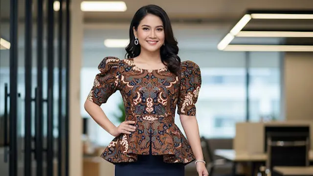 Batik Peplum Lengan Puff