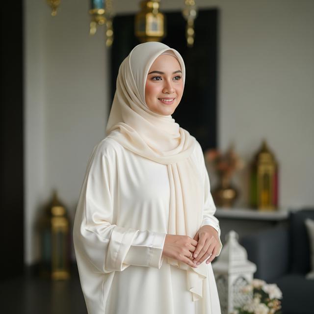 7. Baju Kurung Kombinasi Kain Satin