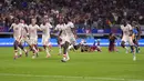 Sejumlah pemain Kanada merayakan kemenangan atas Venezuela pada laga perempat final Copa America 2024 di AT&T Stadium, Arlington, Texas, Sabtu (06/07/2024) WIB. (AP Photo/Tony Gutierrez)