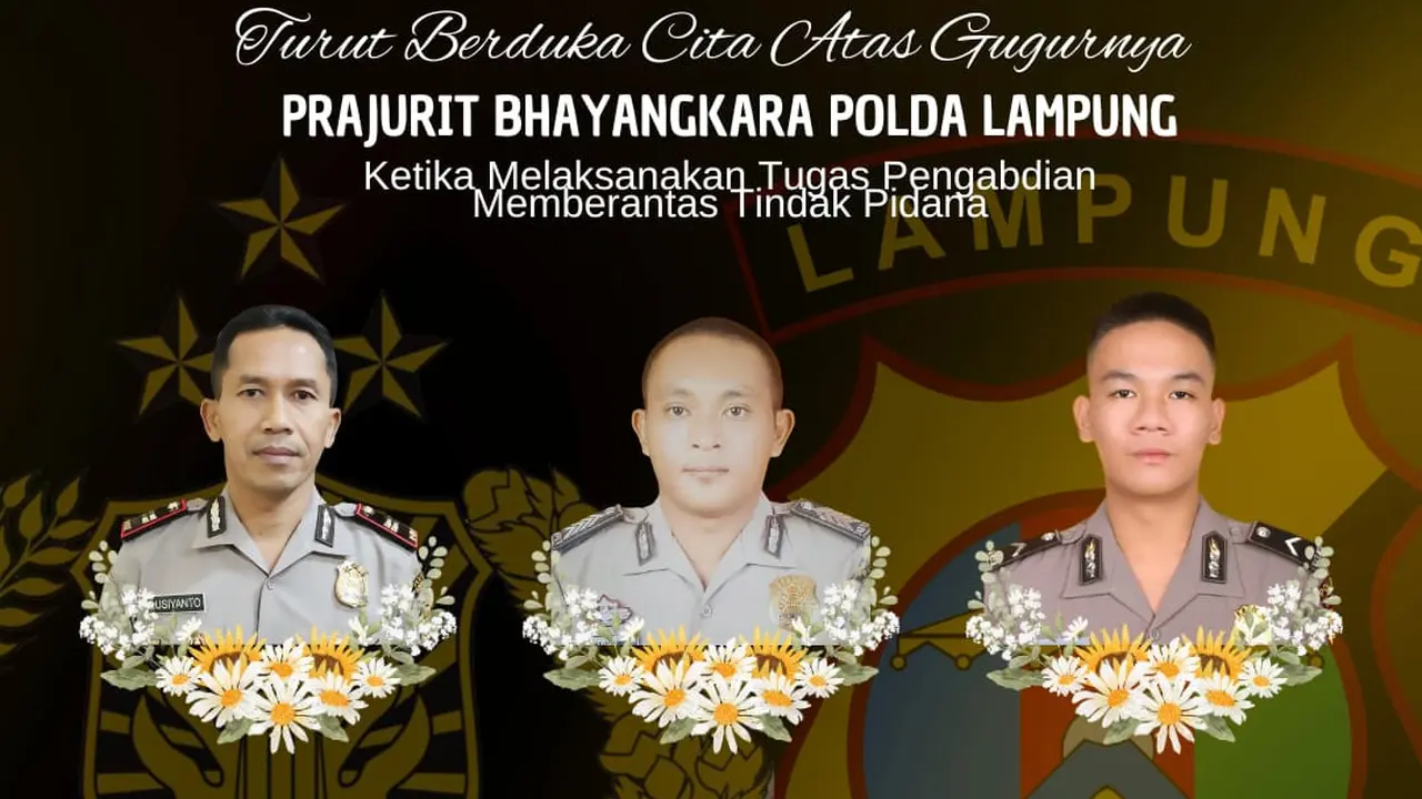 Potret tiga anggota Polres Way Kanan yang gugur dalam bertugas. Foto: (Humas Polda Lampung).