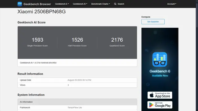Xiaomi 15T Pro (2506BPN68G) di Geekbench.