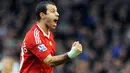 Selebrasi gelandang Liverpool, Javier Mascherano seusai mencetak gol ke gawang Everton dalam lanjutan Liga Premier yang berlangsung di Goodison Park, 29 November 2009. AFP PHOTO/ANDREW YATES --