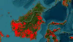 Penampakan Sebaran Titik Panas dari NASA di Kalimantan