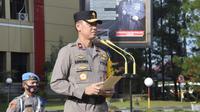 Wakapolda Sumut, Brigjen Pol Dadang Hartanto, memimpin apel pergeseran pasukan di Lapangan KS Tubun, Mapolda Sumut, Jalan Sisingamangaraja, Kota Medan