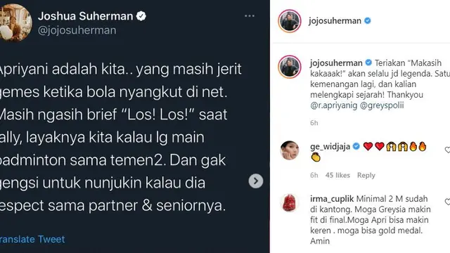 Unggahan Joshua Suherman. (Instagram/ jojosuherman)