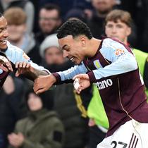 Man Utd vs Aston Villa: Morgan Rogers merayakan golnya ke gawang Manchester United, Minggu (21/12/2025) (Jacob King/PA via AP)
