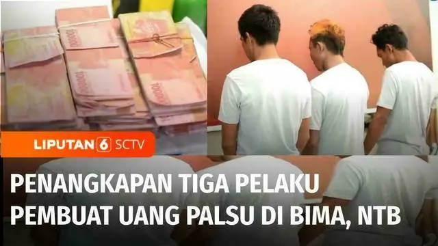Tiga pelaku pembuat uang palsu diringkus aparat Polres Kota Bima, Nusa Tenggara Barat. Saat digerebek, polisi menemukan ribuan lembar uang palsu pecahan Rp 100 ribu beserta dua pucuk senjata api.