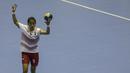 Atlet bola tangan Indonesia, Lia Apriliani, saat melawan Malaysia pada laga Asian Games 2018 di GOR Popki Cibubur, Jakarta Timur, Selasa (14/8/2018). Indonesia menang 23-15 atas Malaysia. (Bola.com/Vitalis Yogi Trisna)