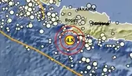 &nbsp;Gempa Magnitudo 4,8 mengguncang wilayah Kabupaten Sukabumi, Senin malam (20/5/2024), pukul 20.42.23 WIB. (Liputan6.com/ Dok BMKG)