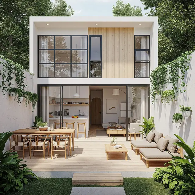 Desain Rumah Kecil Tropis dengan Taman Belakang