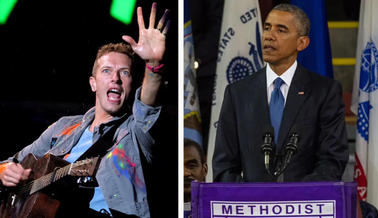 Grup band kenamaan Coldplay menampilkan penyanyi tamu di album terbaru mereka yang berjudul ‘A Head Full of Dreams’. Tidak tanggung-tanggung, grup dengan pentolan vokalis Chris Martin ini memasukkan suara Presiden Barack Obama. (Bintang/EPA)
