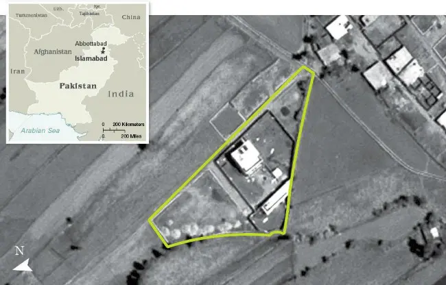 Foto angkasa tempat kediaman Osama bin Laden. (Sumber CIA/ranah publik)