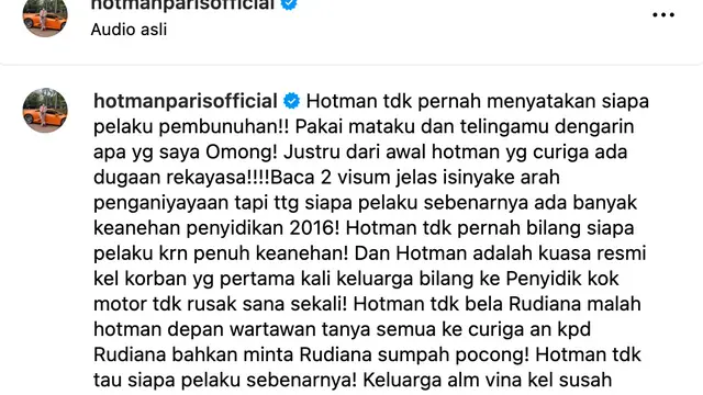 Unggahan Hotman Paris. (Foto: Dok. Instagram @hotmanparisofficial)