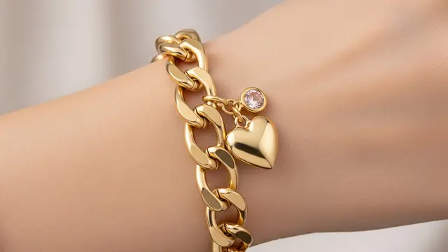 Gelang Rantai Tebal dengan Ornamen Hati